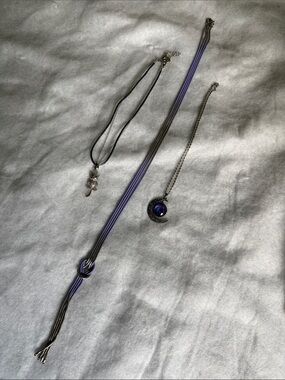 3 Necklaces: Silver Moon Pendant Necklace in Purple and Silver